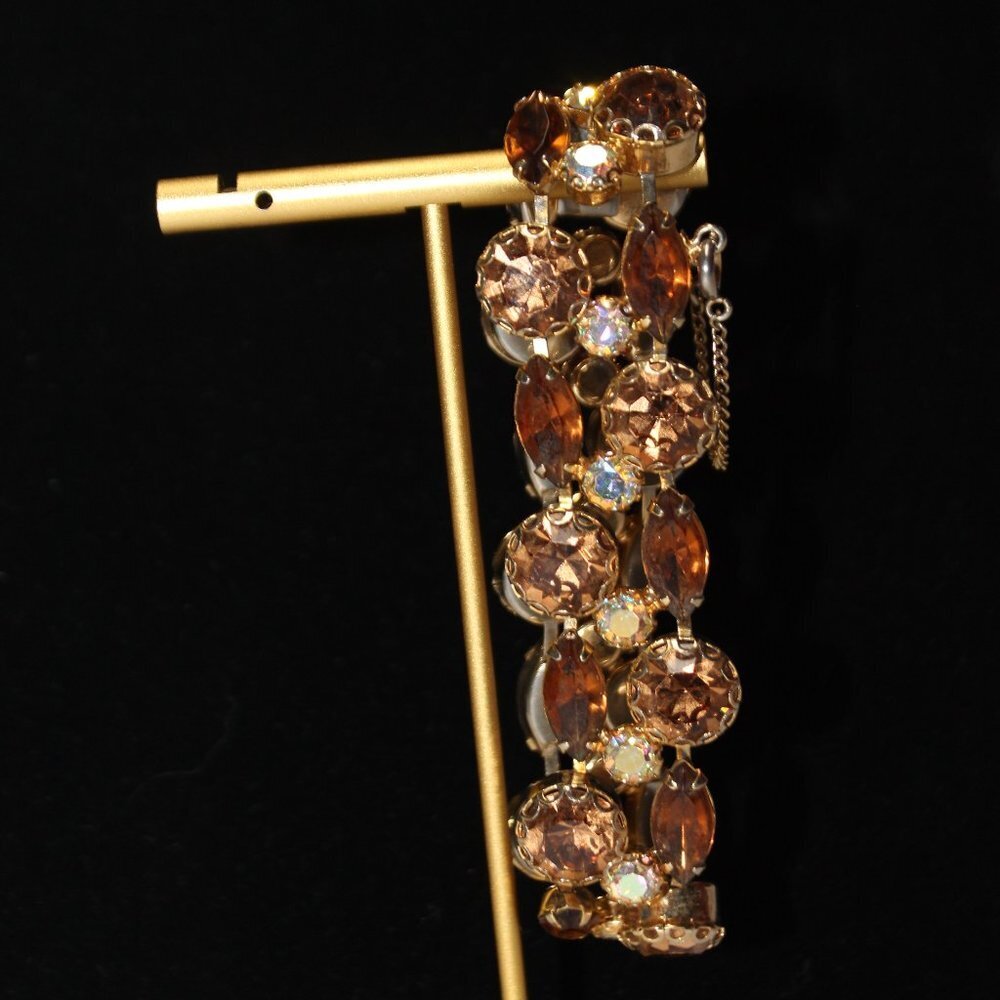 Vintage Juliana Aurora Borealis Rhinestone & Brown Topaz Glass Bracelet